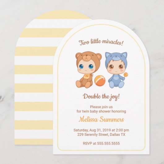 Twins Cat Beer Geslacht Neutraal Baby shower Kaart (Voorkant / Achterkant)