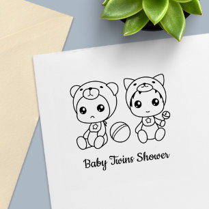Twins Cat Beer Geslacht Neutraal Baby shower Zelfinktende Stempel