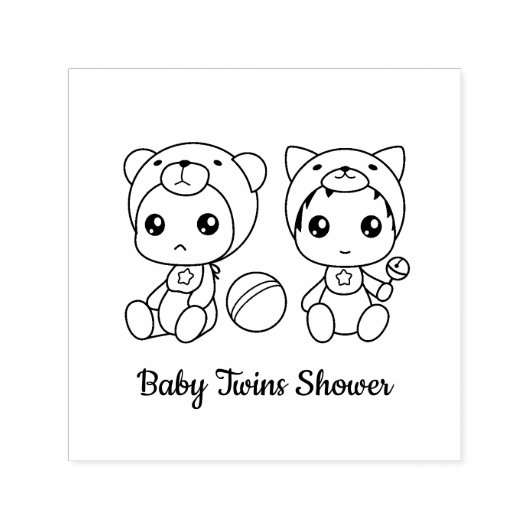 Twins Cat Beer Geslacht Neutraal Baby shower Zelfinktende Stempel (Design)