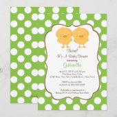 Twins Chick Baby shower Invitation Green Girl Boy Kaart (Voorkant / Achterkant)