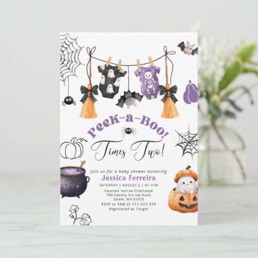 Twins Clothesline Little Boo Baby shower Kaart (Staand voorkant)