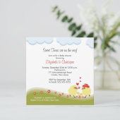 Twins Couple Baby shower Invitation Baby Chicken Kaart (Staand voorkant)