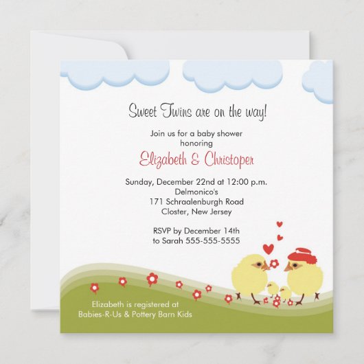 Twins Couple Baby shower Invitation Baby Chicken Kaart (Voorkant)