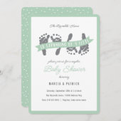 Twins Couples Douche Groen Grijs Baby shower Kaart (Voorkant / Achterkant)