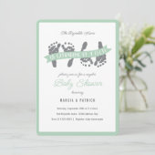 Twins Couples Douche Groen Grijs Baby shower Kaart (Staand voorkant)