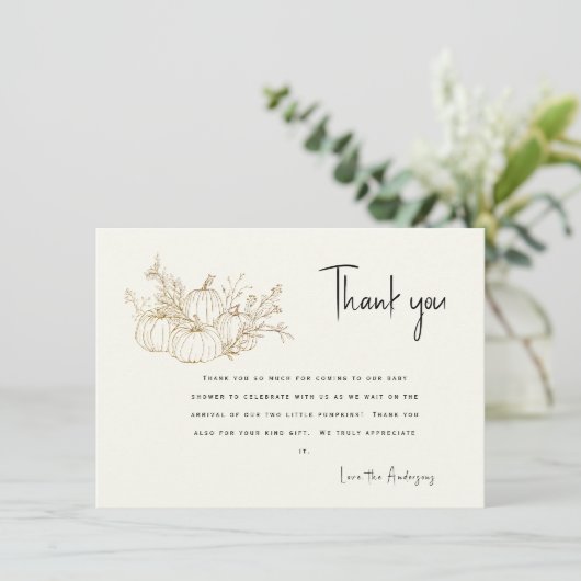 Twins Cream Little Pumpkins Baby shower Dank u Kaart (Staand voorkant)