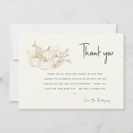 Twins Cream Little Pumpkins Baby shower Dank u Kaart (Voorkant)