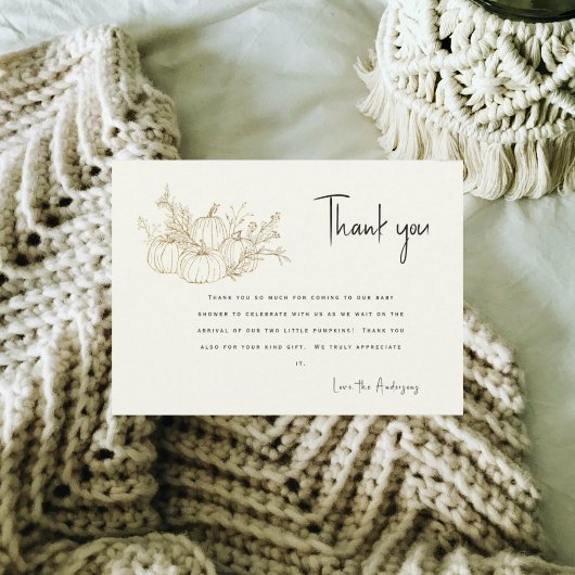 Twins Cream Little Pumpkins Baby shower Dank u Kaart