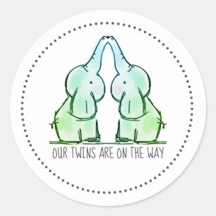 Twins Cute Baby Elephants Twins on Way Ronde Sticker