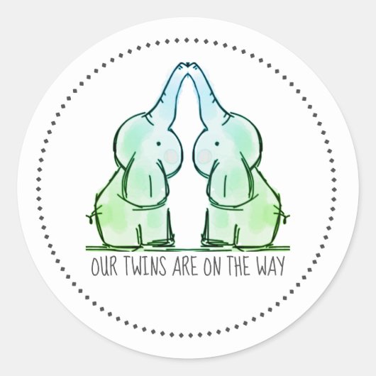 Twins Cute Baby Elephants Twins on Way Ronde Sticker (Voorkant)