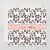 Twins Damask Baby Announcement Roze en Brown Aankondiging (Achterkant)