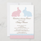Twins Damask Bunny Baby shower Invitation Girl Boy Kaart (Voorkant)