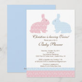 Twins Damask Bunny Baby shower Invitation Girl Boy Kaart (Voorkant / Achterkant)