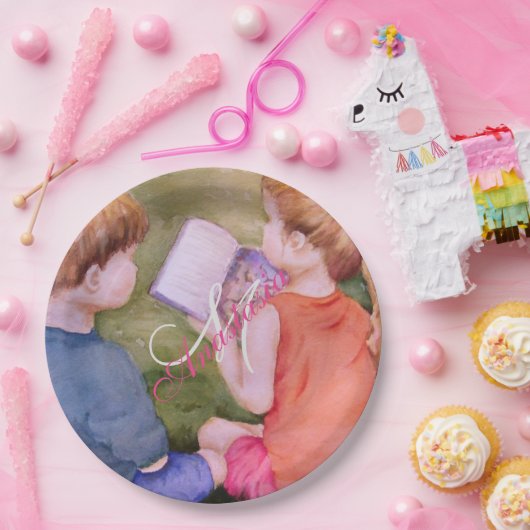 TWINS DIE EEN BOEK MONOGRAM PARTIJ LEZEN PAPIEREN BORDJE (Feest)