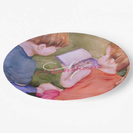 TWINS DIE EEN BOEK MONOGRAM PARTIJ LEZEN PAPIEREN BORDJE (Gekanteld)