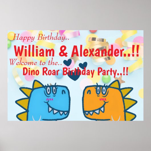 Twins Dino Roar verjaardagsfeestje Poster (Voorkant)