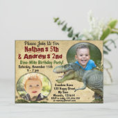 Twins Dinosaur-verjaardagsuitnodiging, Twins nodig Kaart (Staand voorkant)