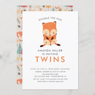 Twins Double the Fun Fox Baby Shower Uitnodigingen