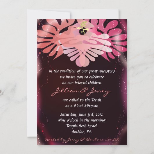 Twins Dove of Peace B'nai Bat Mitzvah Uitnodiging (Voorkant)
