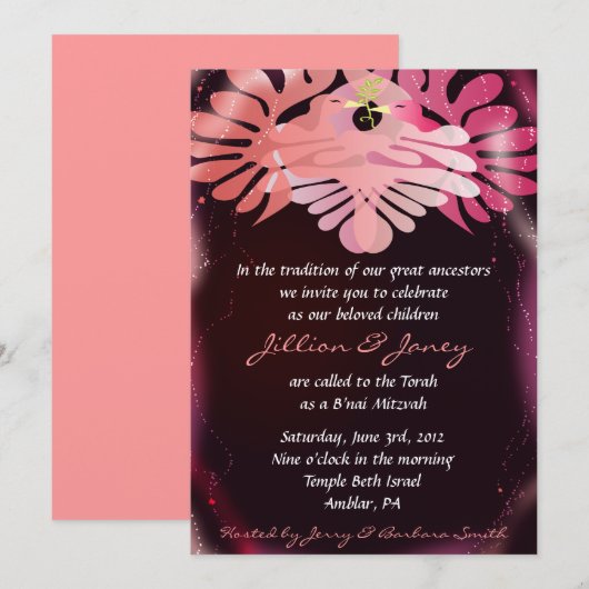 Twins Dove of Peace B'nai Bat Mitzvah Uitnodiging (Voorkant / Achterkant)