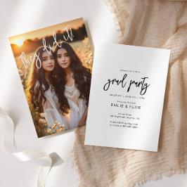 Twins Dubbel Afstudeerder Party Foto Aankondiging