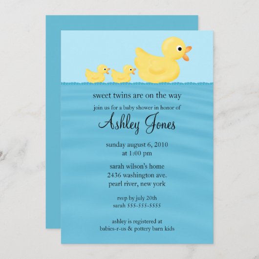Twins Duck Baby shower Kaart (Voorkant / Achterkant)