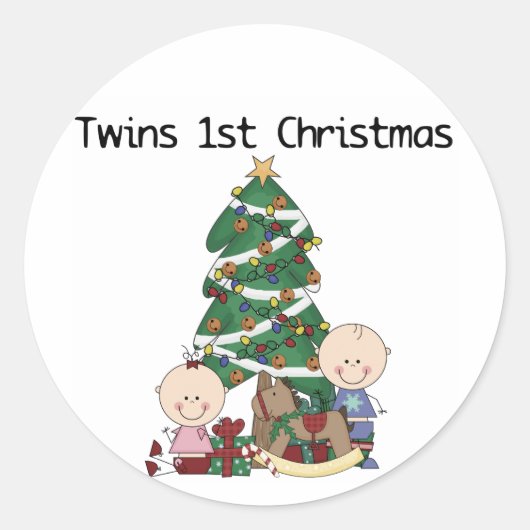 Twins Eerste Kerst Tshirts en Cadeaus Ronde Sticker (Voorkant)