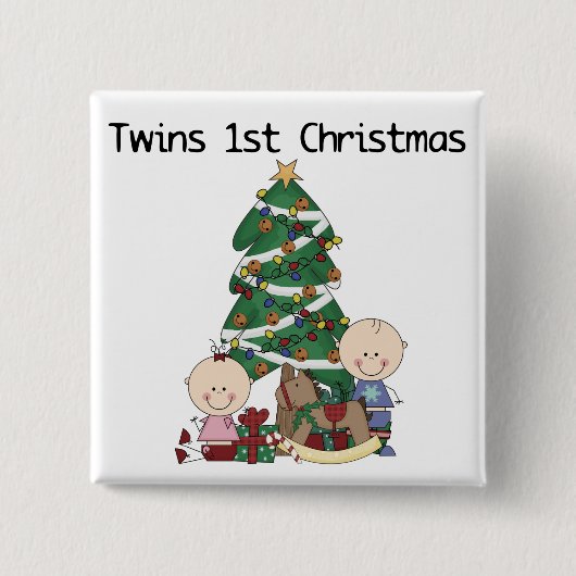 Twins Eerste Kerst Tshirts en Cadeaus Vierkante Button 5,1 Cm (Voorkant)