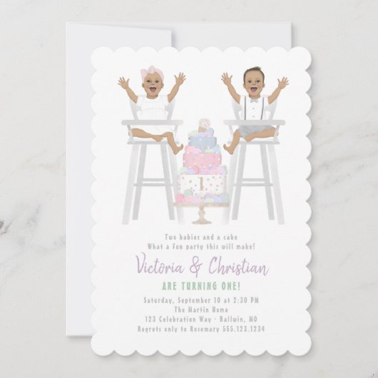 Twins Eerste Verjaardag Smash Cake Kaart (Voorkant)