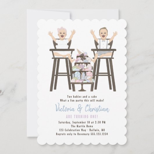 Twins Eerste Verjaardag Smash Cake Kaart (Voorkant)
