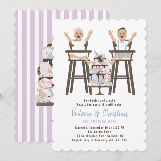 Twins Eerste Verjaardag Smash Cake Kaart (Voorkant / Achterkant)