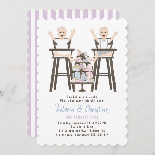 Twins Eerste Verjaardag Smash Cake Kaart (Voorkant / Achterkant)