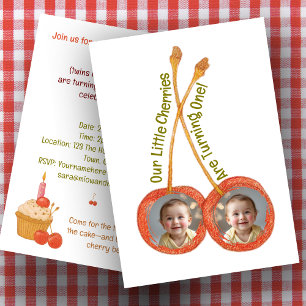 Twins eerste verjaardagsfeestje Cherry 1e tweeling Kaart