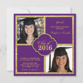 Twins Elegant Black & Paars Glitter Class of 2016 Kaart (Voorkant)