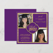 Twins Elegant Black & Purple Glitter Class of 2022 Kaart (Voorkant / Achterkant)