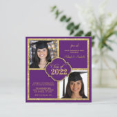 Twins Elegant Black & Purple Glitter Class of 2022 Kaart (Staand voorkant)