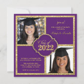 Twins Elegant Black & Purple Glitter Class of 2022 Kaart (Voorkant)