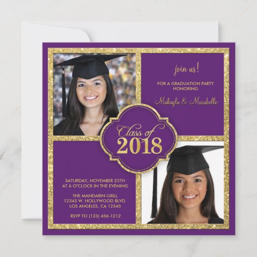 Twins Elegant Zwart & Paarse Glitter Klasse van 20 Kaart (Voorkant)