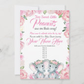 Twins Elephant Baby shower Invitation roos roze Kaart (Voorkant)