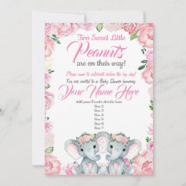 Twins Elephant Baby shower Invitation roos roze Kaart