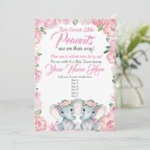 Twins Elephant Baby shower Invitation roos roze Kaart (Staand voorkant)