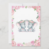 Twins Elephant Baby shower Invitation roos roze Kaart (Achterkant)