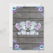 Twins Elephant Baby shower Invitation rustig, blau Kaart (Achterkant)