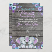 Twins Elephant Baby shower Invitation rustig, blau Kaart (Voorkant / Achterkant)