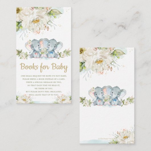 Twins Elephant Boy Girl Baby shower Books for Baby Informatiekaartje (Voorkant / Achterkant)