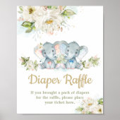 Twins Elephant Boy Girl Baby shower Diaper Raffle Poster (Voorkant)