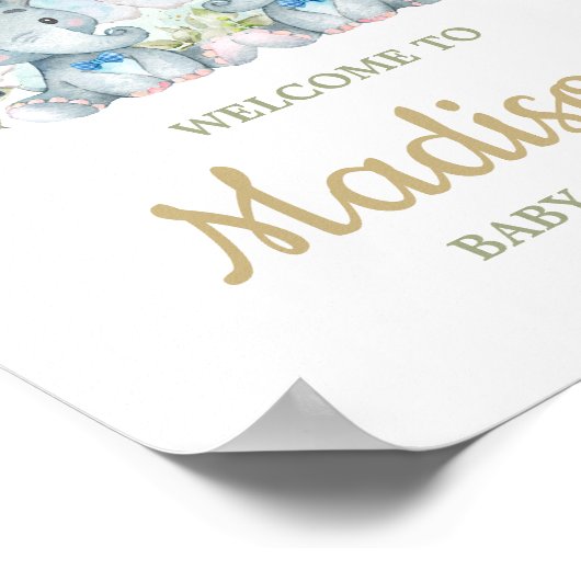 Twins Elephant Twin Boys Baby shower Welcome Sign Poster (Hoek)