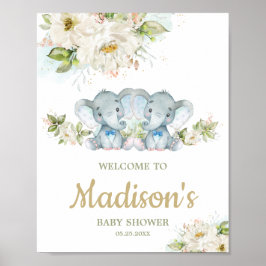 Twins Elephant Twin Boys Baby shower Welcome Sign Poster