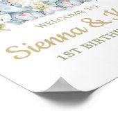 Twins Elephant Twin Girls 1e verjaardag Welkom Poster (Hoek)