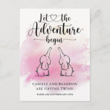 Twins Elephants Announcement Briefkaart